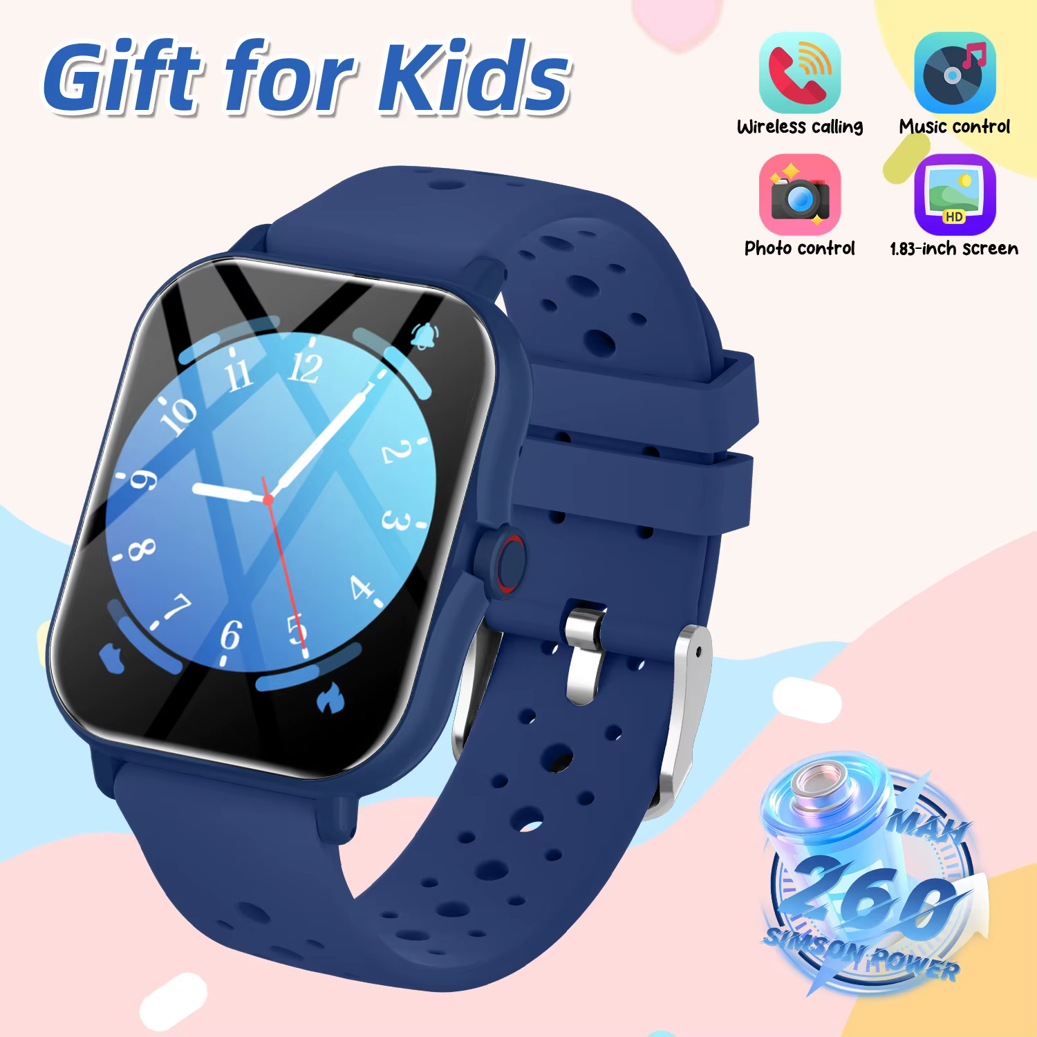 Nouvelle Smartwatch 2026 avec écran 1,83 pouces, appels Bluetooth, assistant vocal, contrôle de la musique, suivi d'activité pour téléphones Android/iOS, cadeau pour enfants