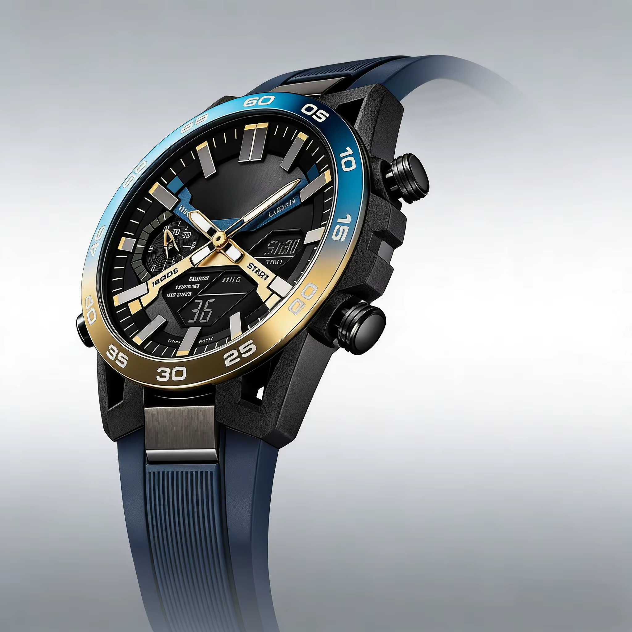 Montre de course multifonction à double affichage avec grand cadran et bracelet en acier