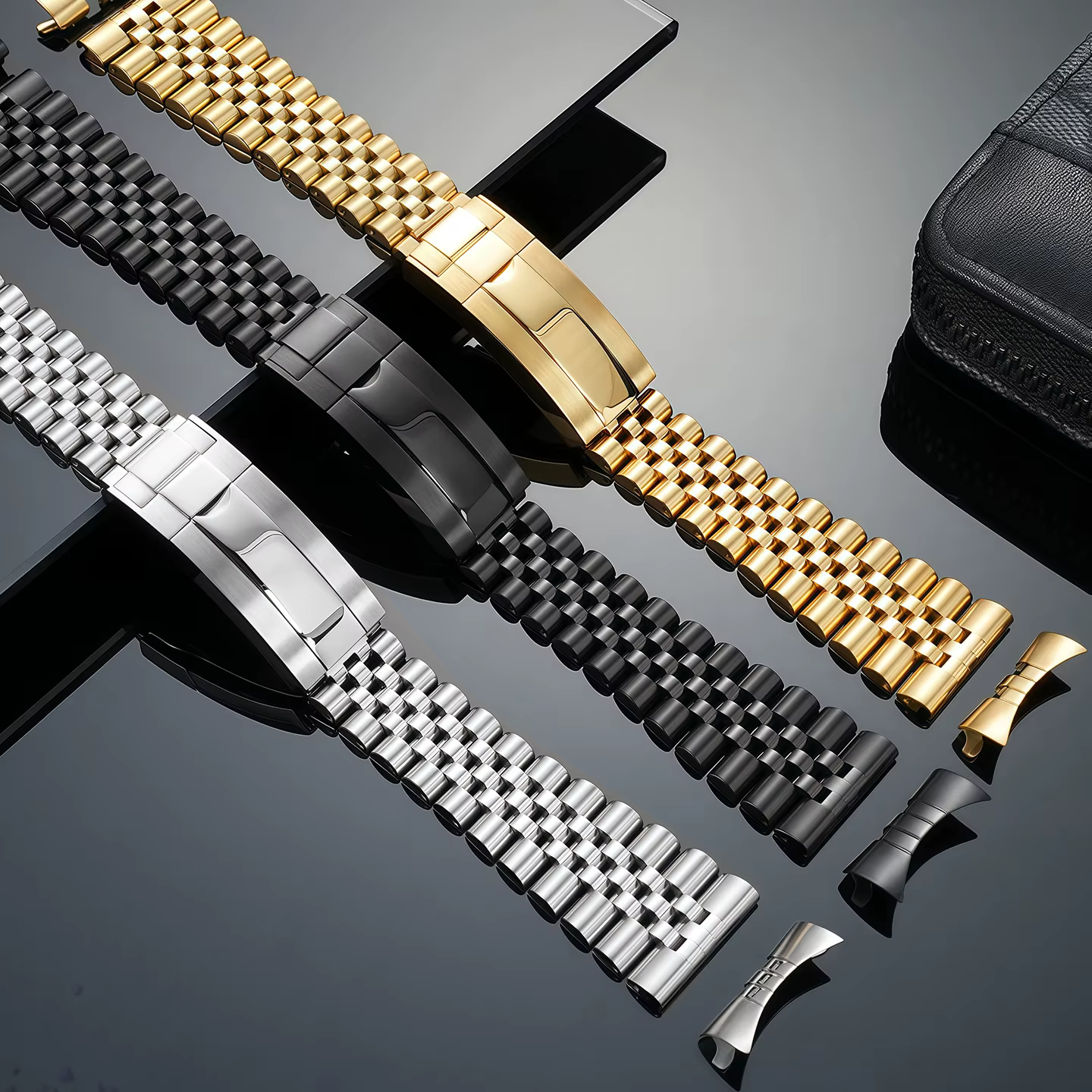 Bracelet en acier inoxydable Jubilee à extrémités courbes de 20 mm et 22 mm pour Rolex GMT Seiko Tudor