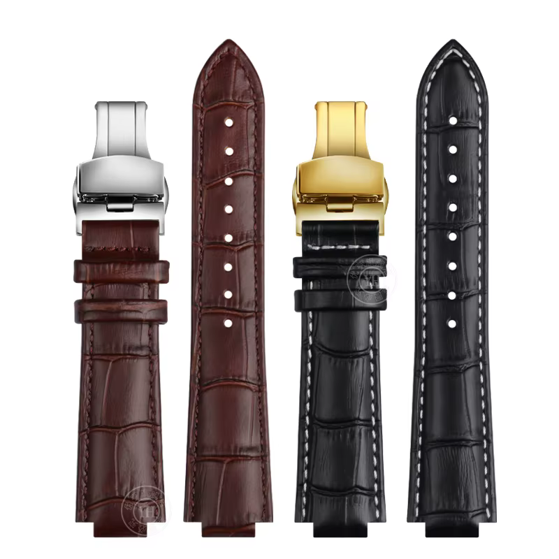 Bracelet de montre à bouche surélevée en cuir véritable