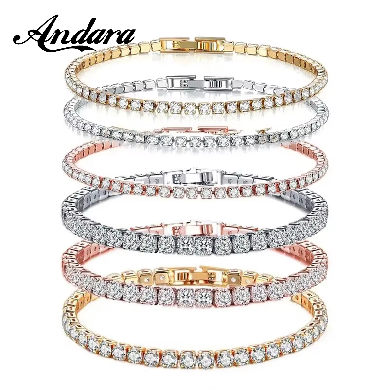 Bracelet tennis en argent sterling 925 plaqué or rose, serti de cristaux étincelants en zircone cubique, bijoux de luxe pour femmes, style hip-hop, cadeau surprise