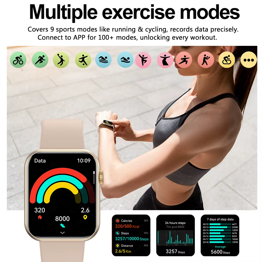2025 montre intelligente 1.90 "écran HD Bluetooth appel surveillance de la fréquence cardiaque plus de 120 Modes sportifs étanche pour hommes femme Smartwatch cadeau