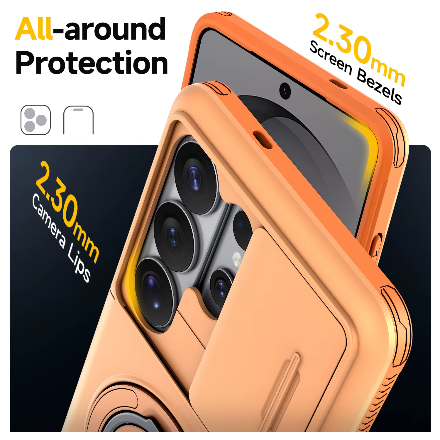 Étui de protection robuste pour Samsung Galaxy S26 S25 S24 S23 S22 Ultra Plus S25FE S24FE avec anneau de protection pour caméra coulissante et porte-cartes intégré