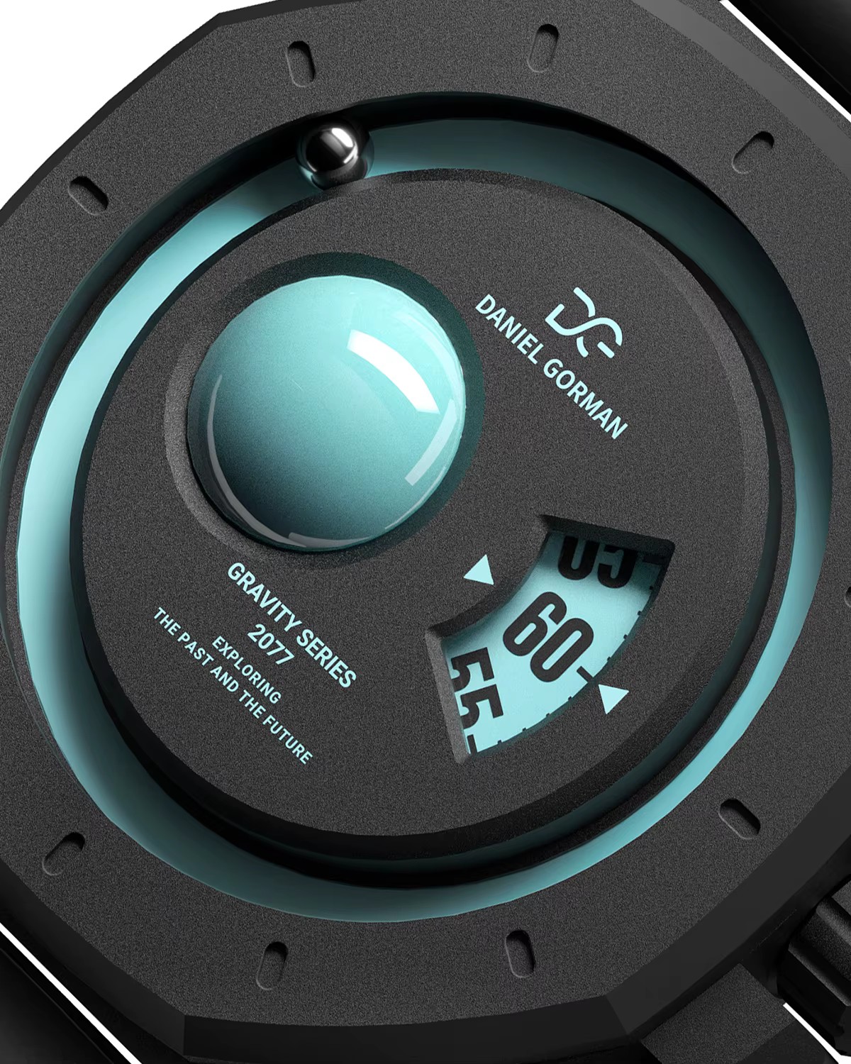 Montre à quartz pour homme Daniel Gorman Gravity Series - Cadran bleu glace Uranus, design science-fiction, montre sport avec bracelet en silicone