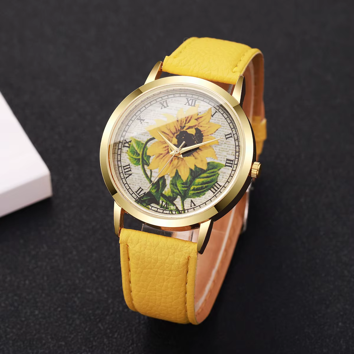 Mode fleur Roma cadran femmes montre-bracelet bracelet en cuir décontracté montres à Quartz pour dames horloge Reloj Mujer (sans boîte)