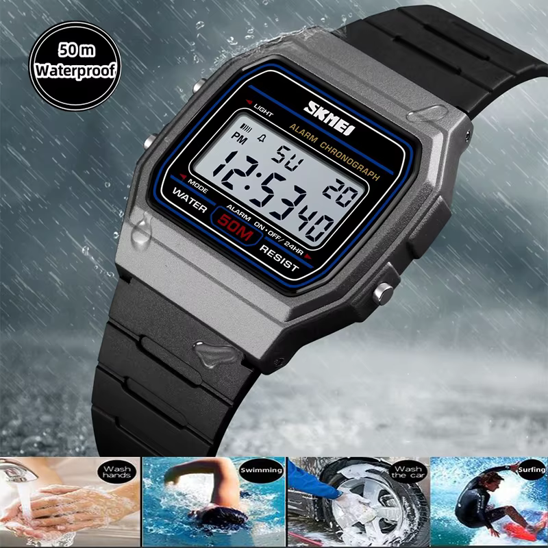 Skmei femmes Led montres étanches mode bracelet en polyuréthane natation numérique Sport montre-bracelet femme réveil