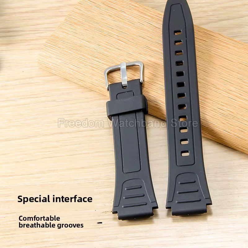 Pour Casio AQ-S800W W-800H W-217 bracelet de montre en résine de Sport léger système de boucle convexe noire