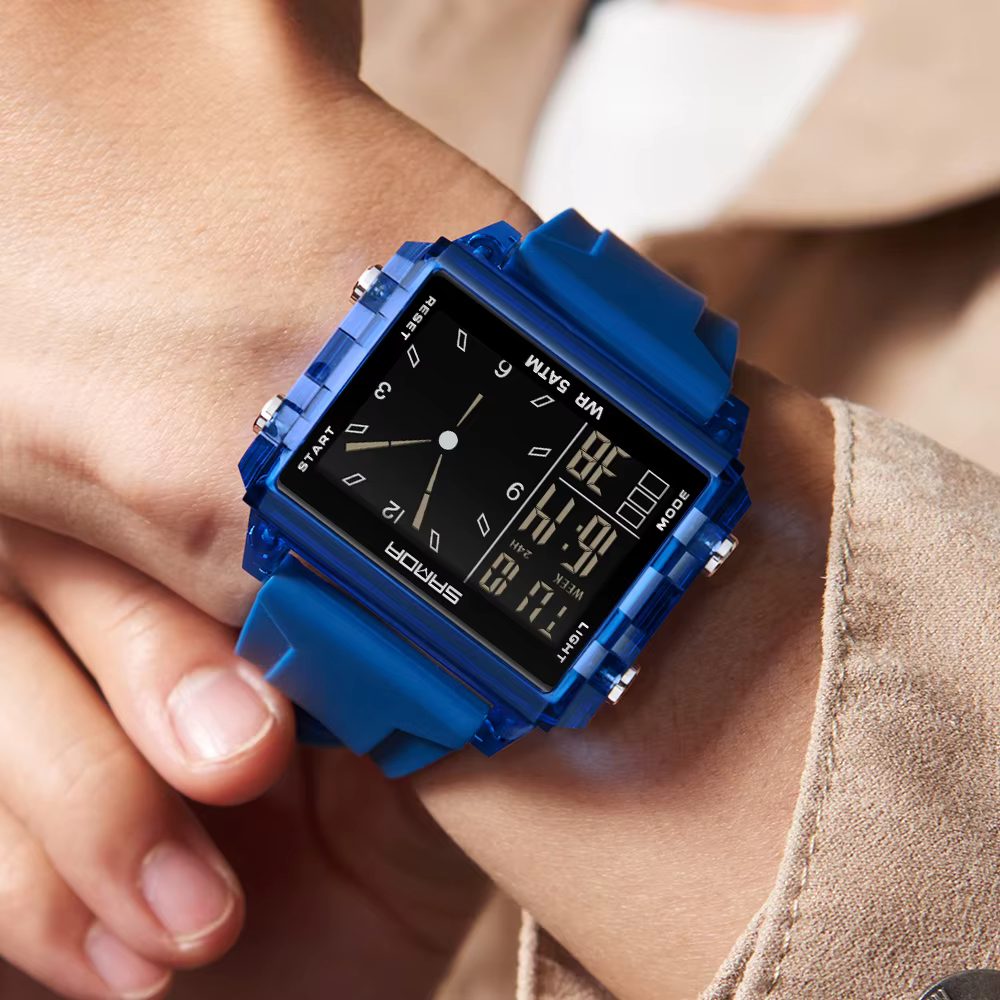 SANDA mode montre analogique électronique pour hommes femmes étanche cadran carré compte à rebours minuterie montre-bracelet numérique homme heure mondiale