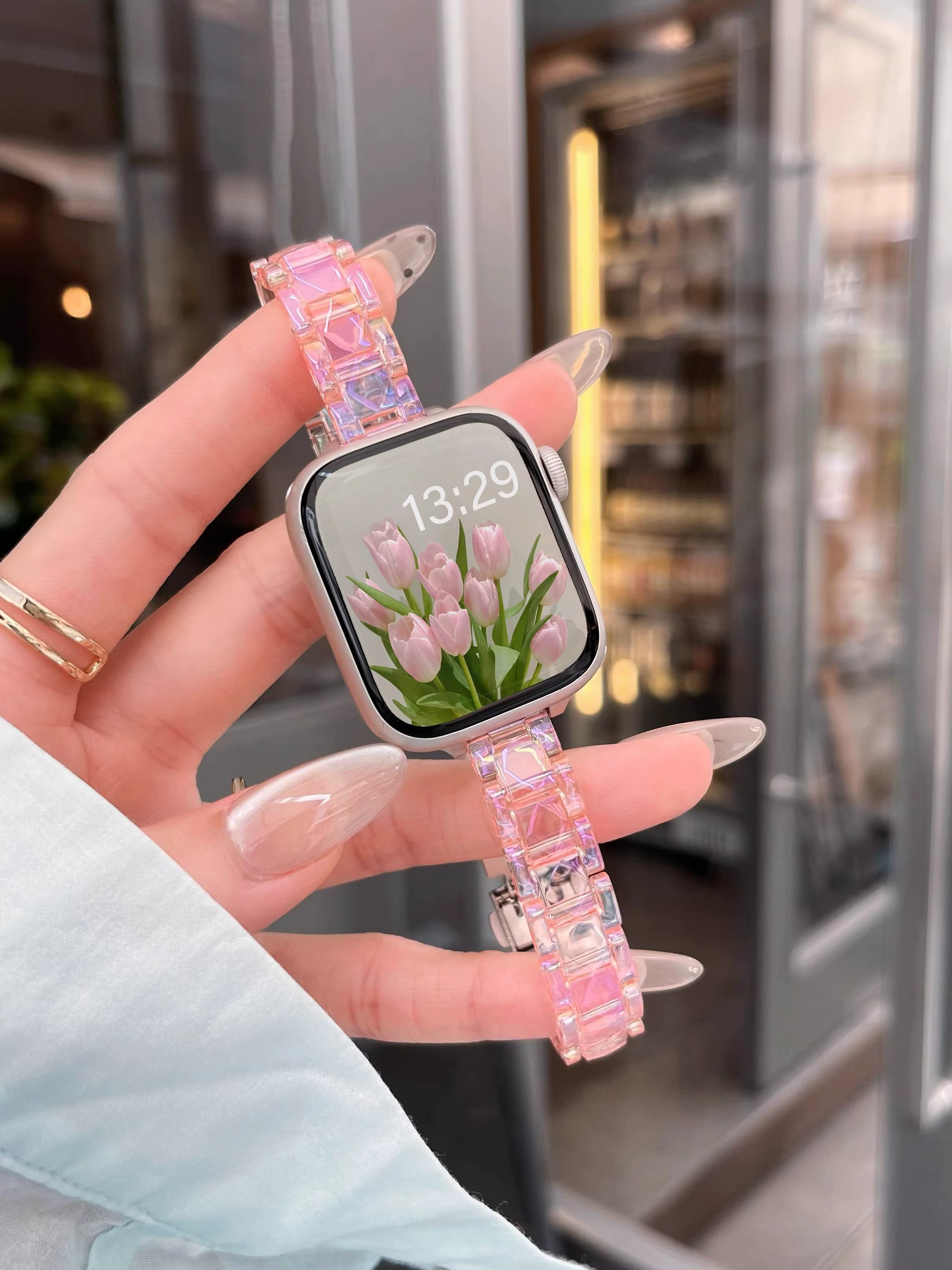 Bracelet transparent arc-en-ciel pour Apple Watch série 10 9 8 7 se 6 5 4 3