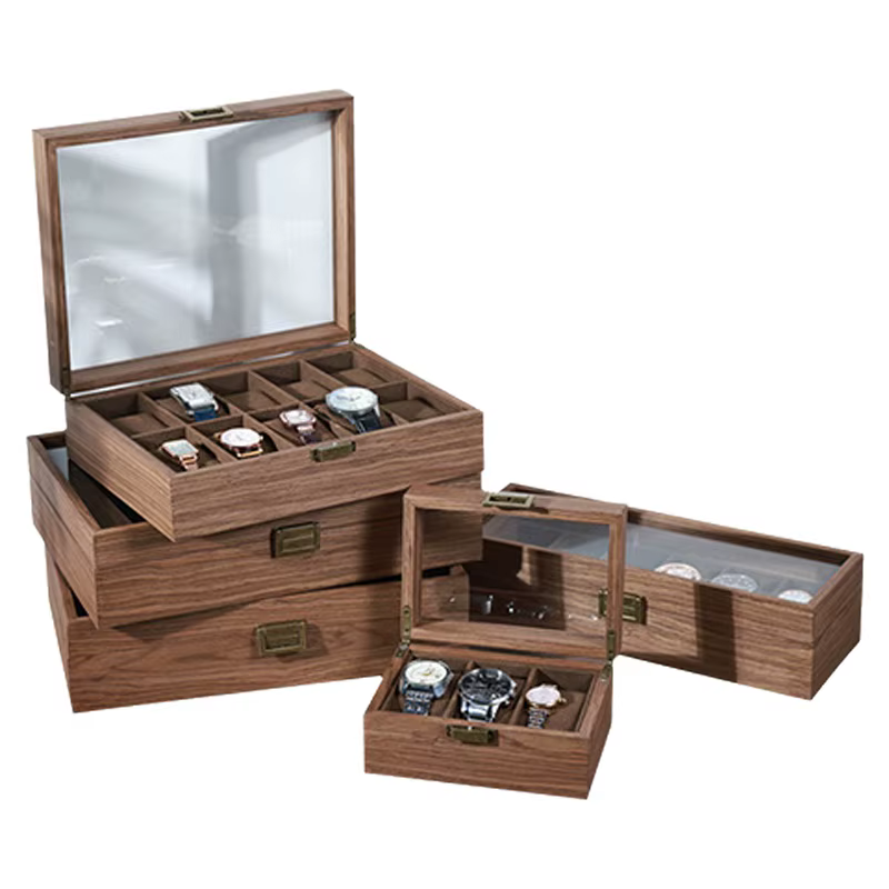 Boîte de rangement et de présentation pour montres et bijoux en bois de noyer noir massif