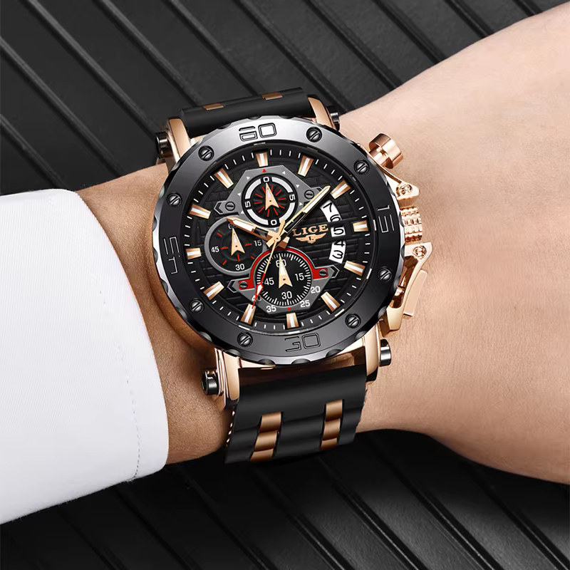 LIGE 2025 nouvelle entreprise Silicone hommes montres haut de gamme montre à Quartz de luxe
