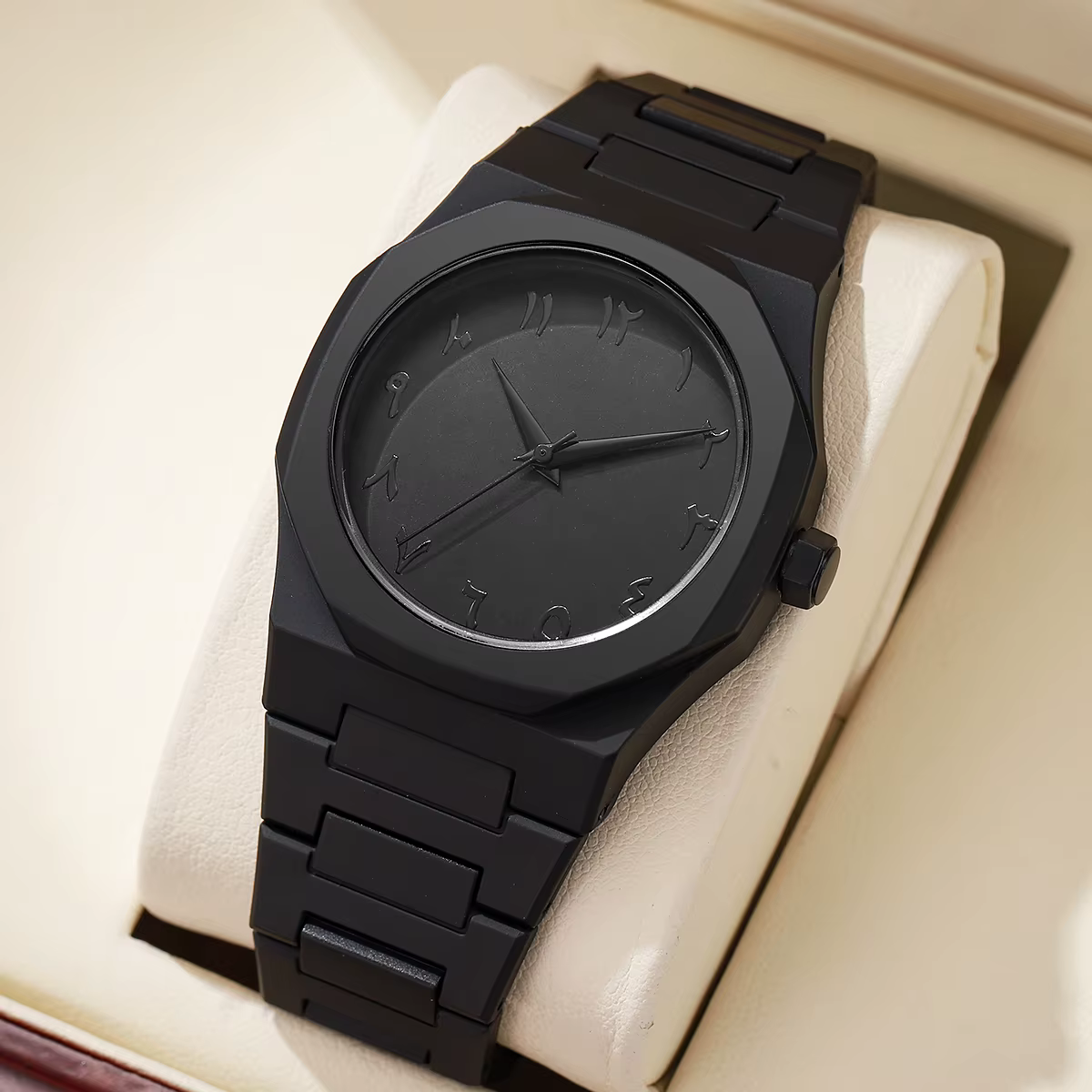 Personnalité minimaliste moderne créative tout noir montre pour hommes arabe numérique sport loisirs
