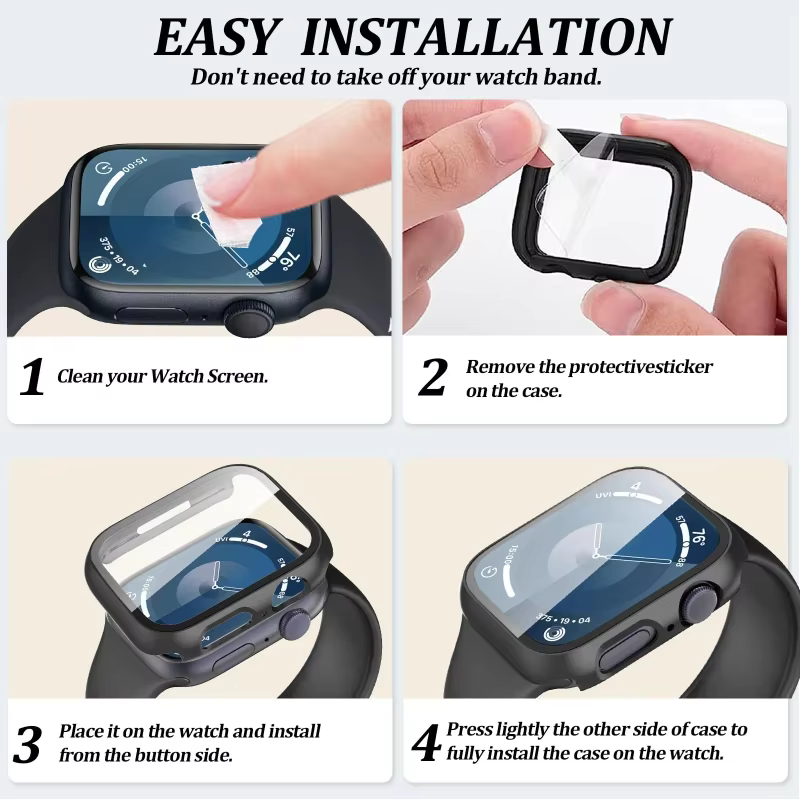 Verre + couvercle pour boîtier de montre Apple 46mm 42-44mm 40mm 45mm 41mm protecteur d'écran pare-chocs iwatch série 10 9 8 7 6 5 4 SE accessoires
