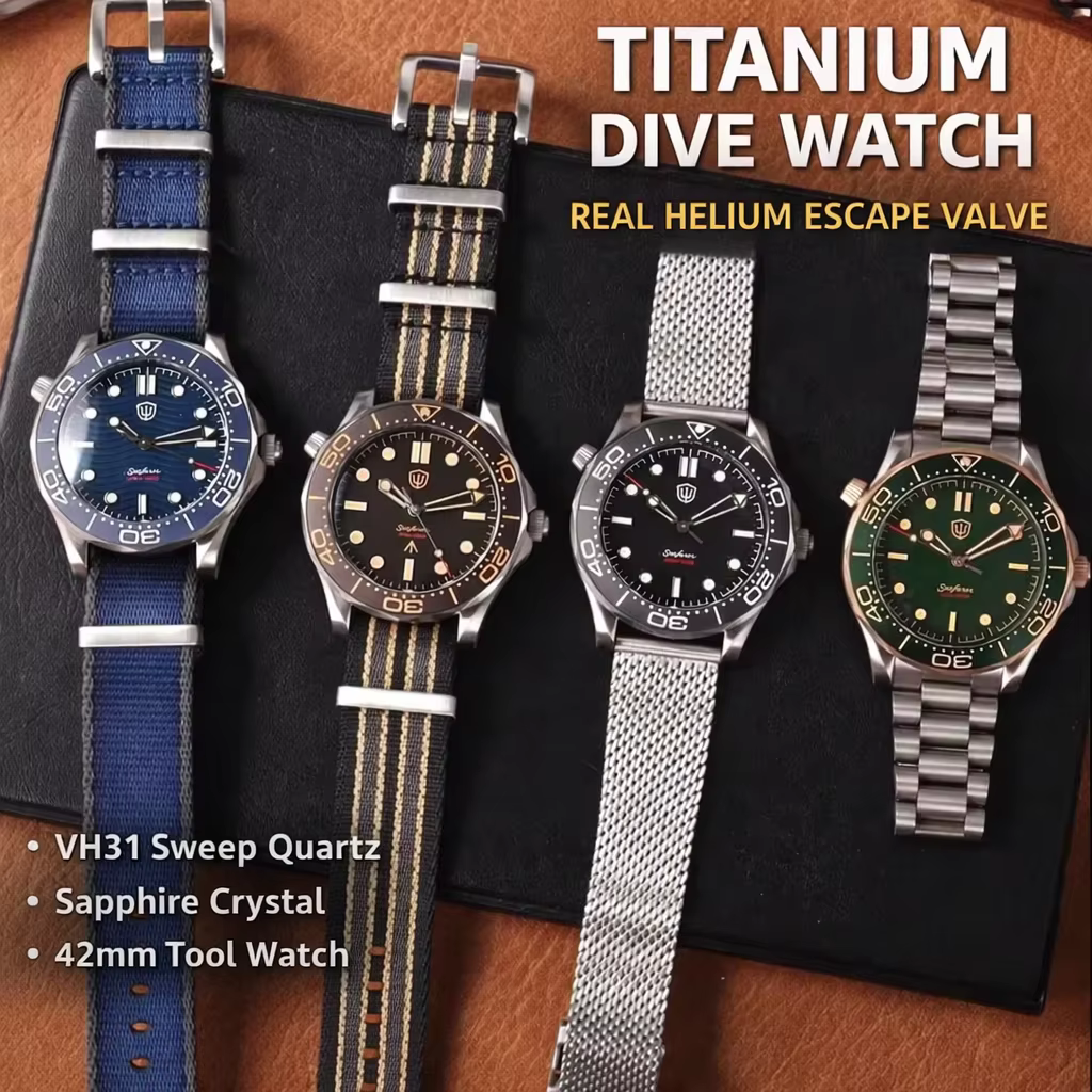 Watchdives WD007Q montre de plongée en titane 42mm VH31