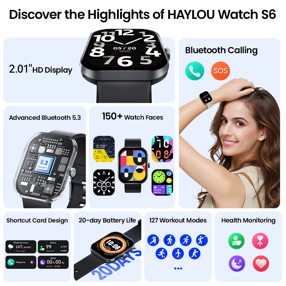 HAYLOU montre S6 Smartwatch 2.01 "Display HD