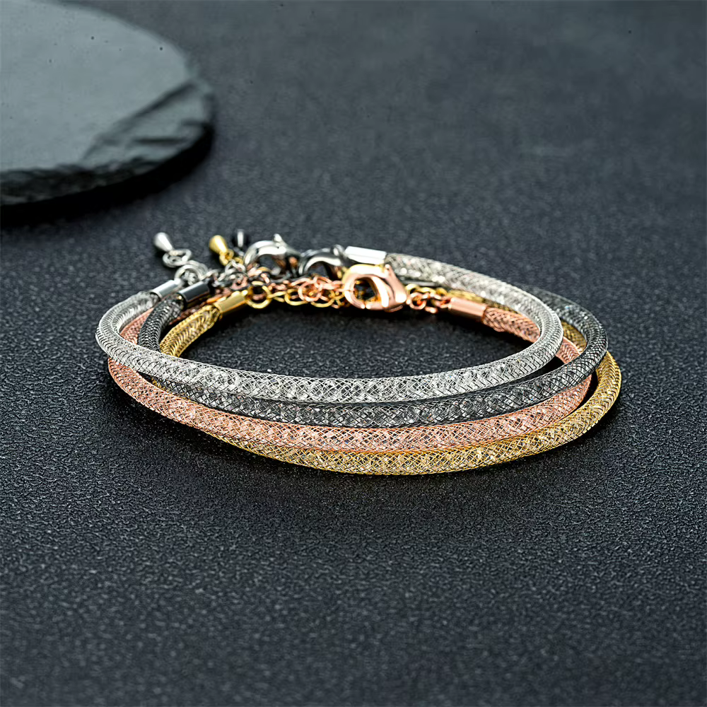 Bracelet ajustable en maille de cristal tendance pour hommes et femmes