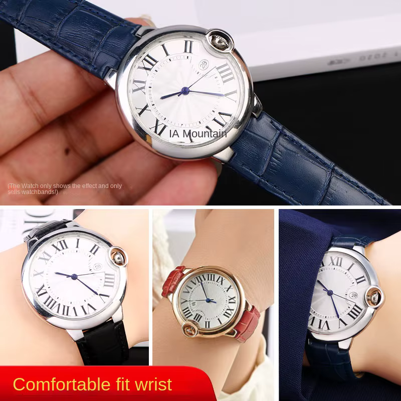 Bracelet de montre en cuir véritable bleu foncé pour femme