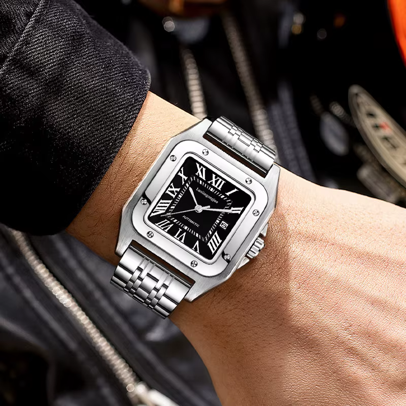 Montre mécanique automatique carrée de luxe haut de gamme pour hommes