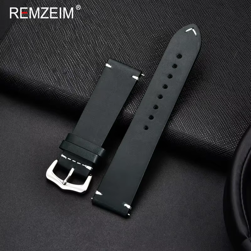 REMZEIM – Bracelet de montre Vintage en cuir de vache pour hommes et femmes