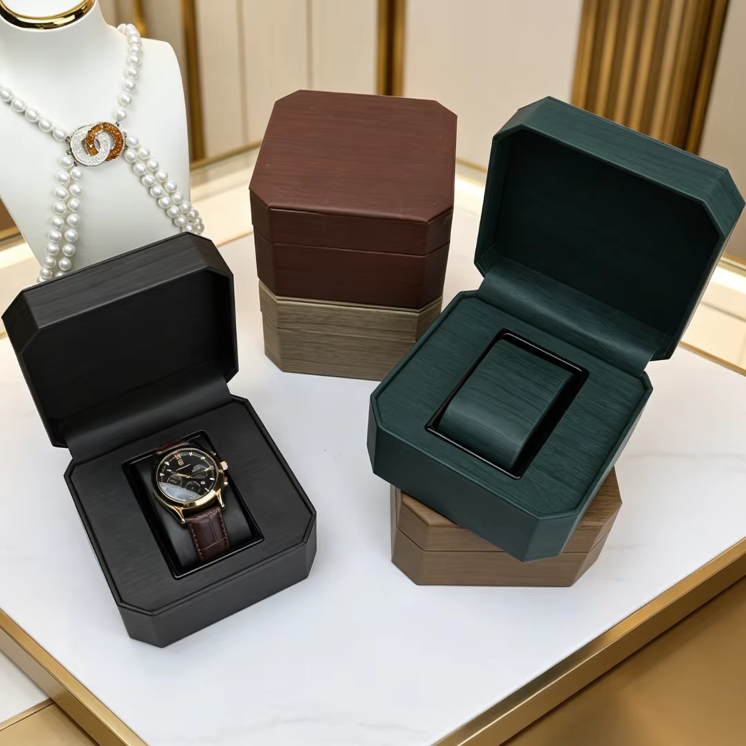 Boîte à montre octogonale en cuir PU pour hommes et femmes