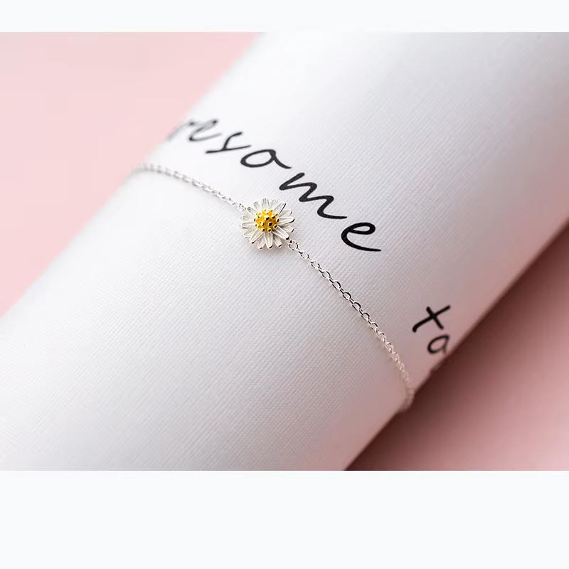 Bracelets minimalistes Daisy pour femmes, en argent sterling 925, bracelet à fine chaîne, bijoux délicats en argent véritable, cadeau pour elle, à porter au quotidien