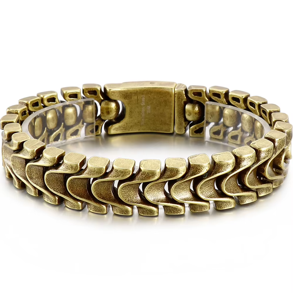 Bracelet pour homme en acier inoxydable mat vintage, style gothique rétro, chaîne épaisse, bijoux de motard, couleur argent vieilli