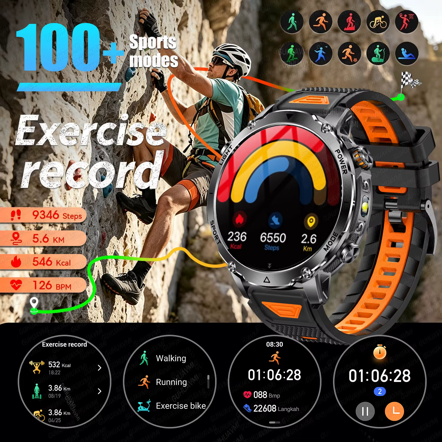 Montre connectée de sport avec batterie 1400mAh