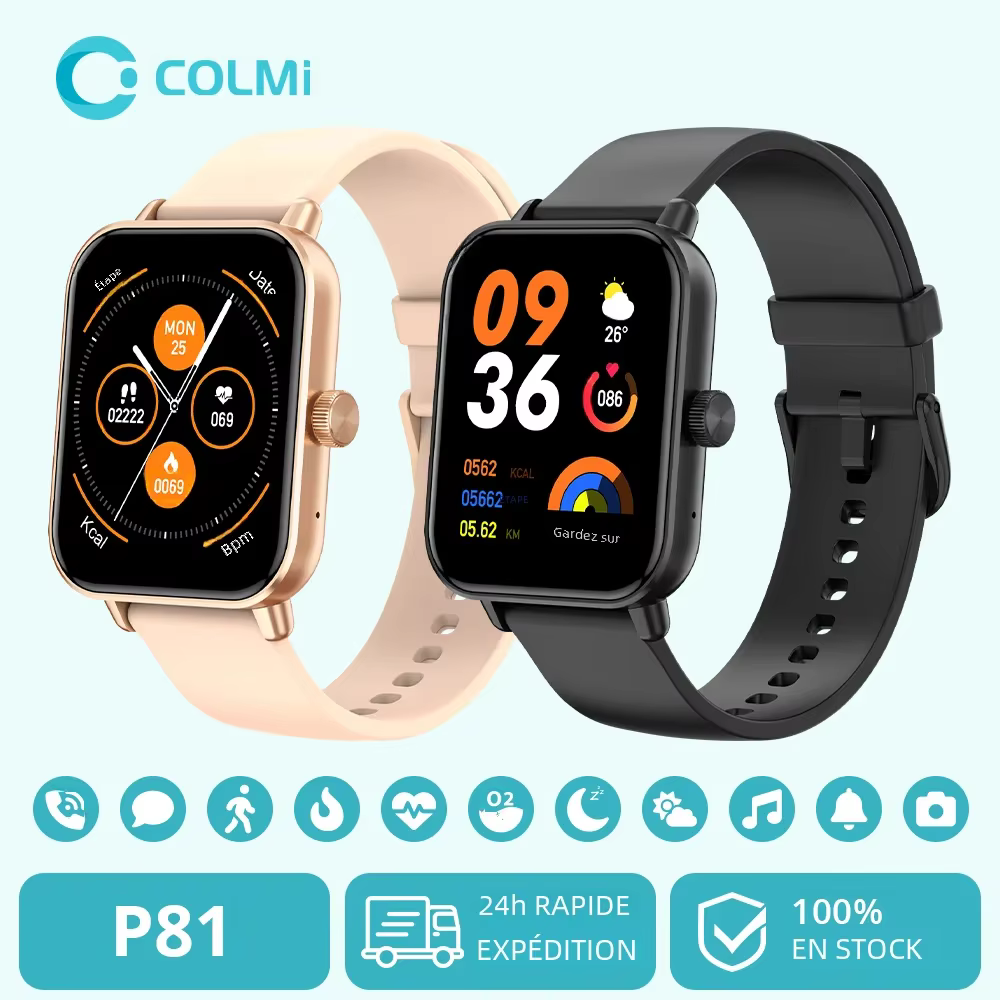 COLMI P81 appel vocal montre intelligente Ultra 1.9 pouces écran 24H moniteur de santé plus de 100 Modes sportifs