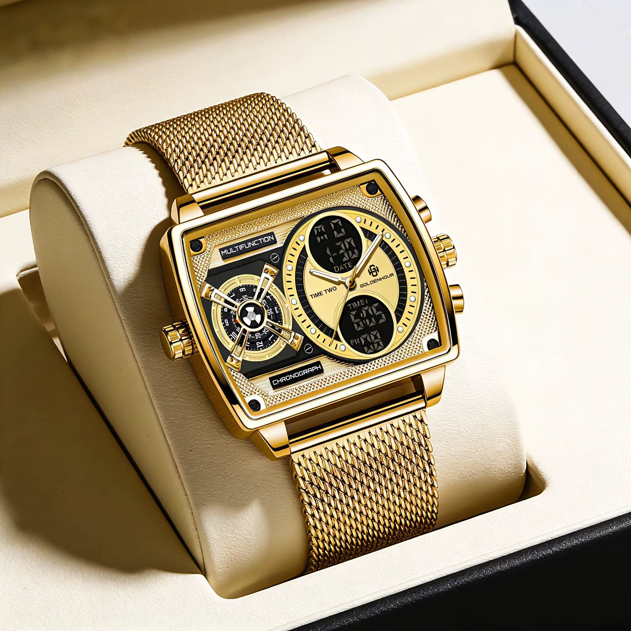 GOLDENHOUR Montre de luxe dorée pour homme