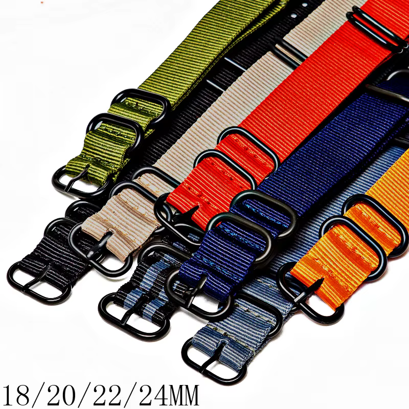 Bracelet de montre multicolore en Nylon noir