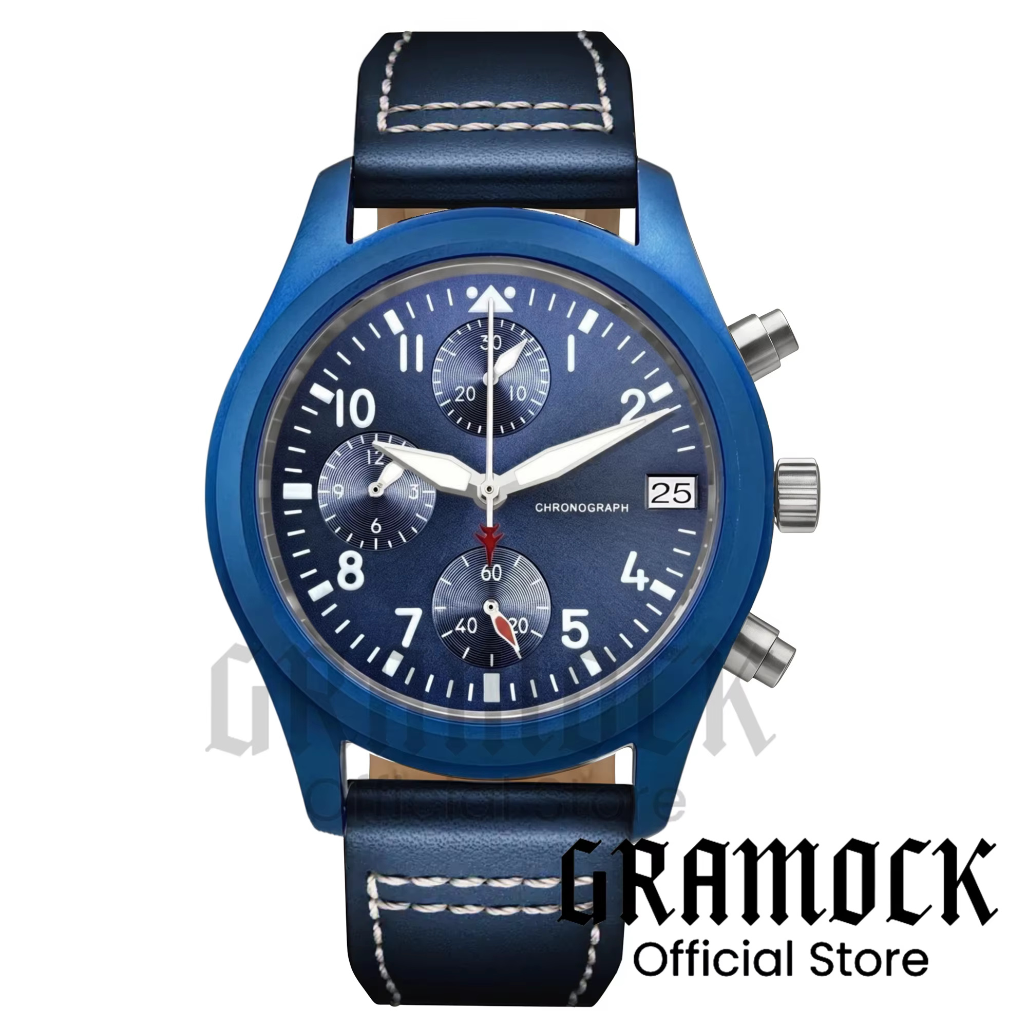 Montre-bracelet pilote bleue personnalisable 38 mm VK67
