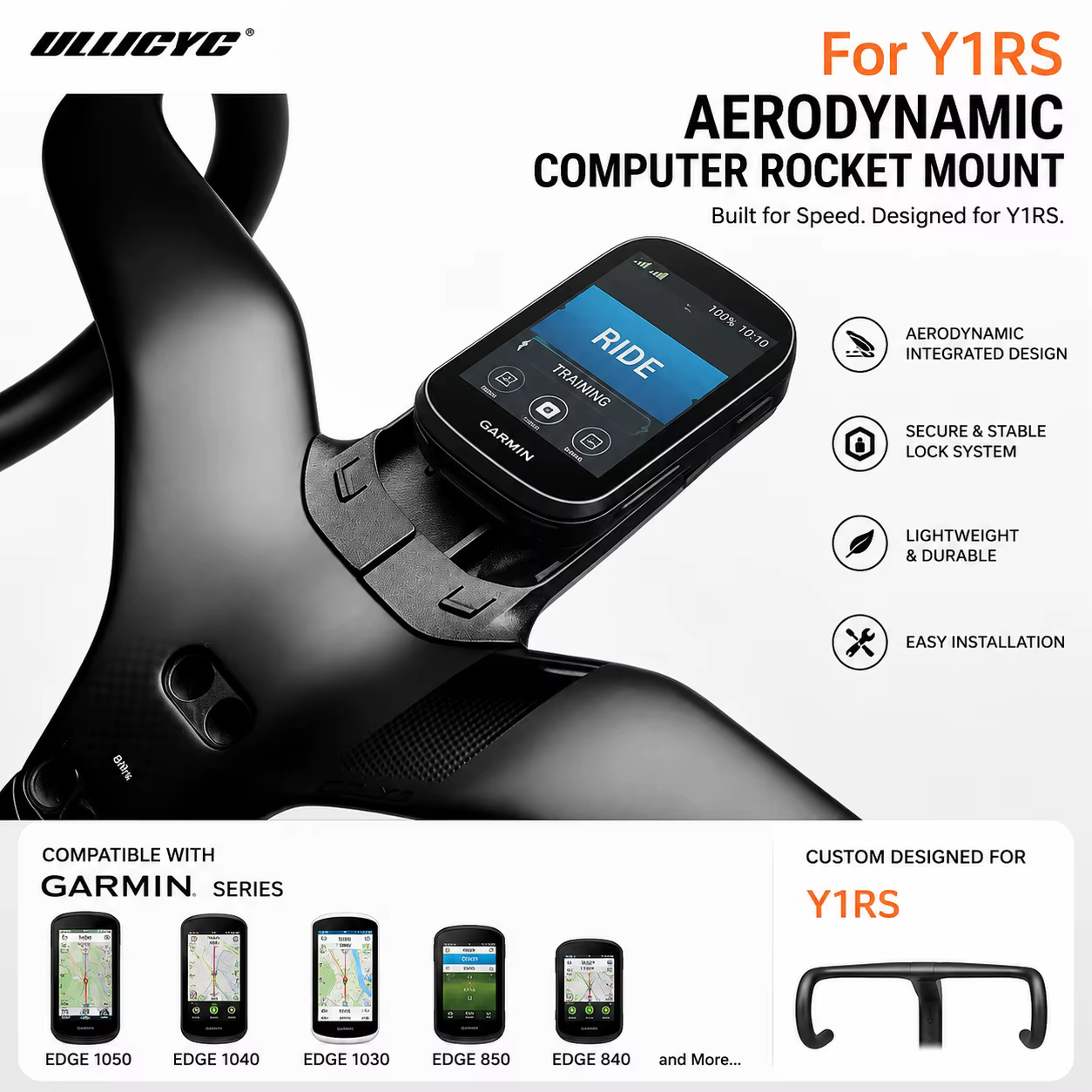 Support d'ordinateur aérodynamique intégré Ullicyc Y1RS CCY1, support de compteur de vitesse imprimé en 3D pour Garmin 850 1050 1040 WAHOO