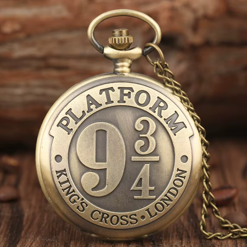 Extension de film chaud King's Cross London 9 3/4 plate-forme montre de poche à Quartz Bronze plein chasseur collier pendentif horloge reloj