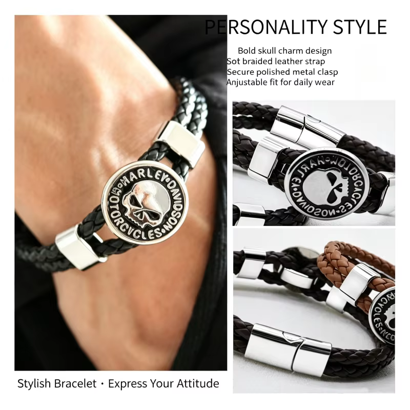 Accessoires de style pour moto Harley Davidson, bracelets vikings tressés en cuir pour hommes et garçons, bracelets vintage