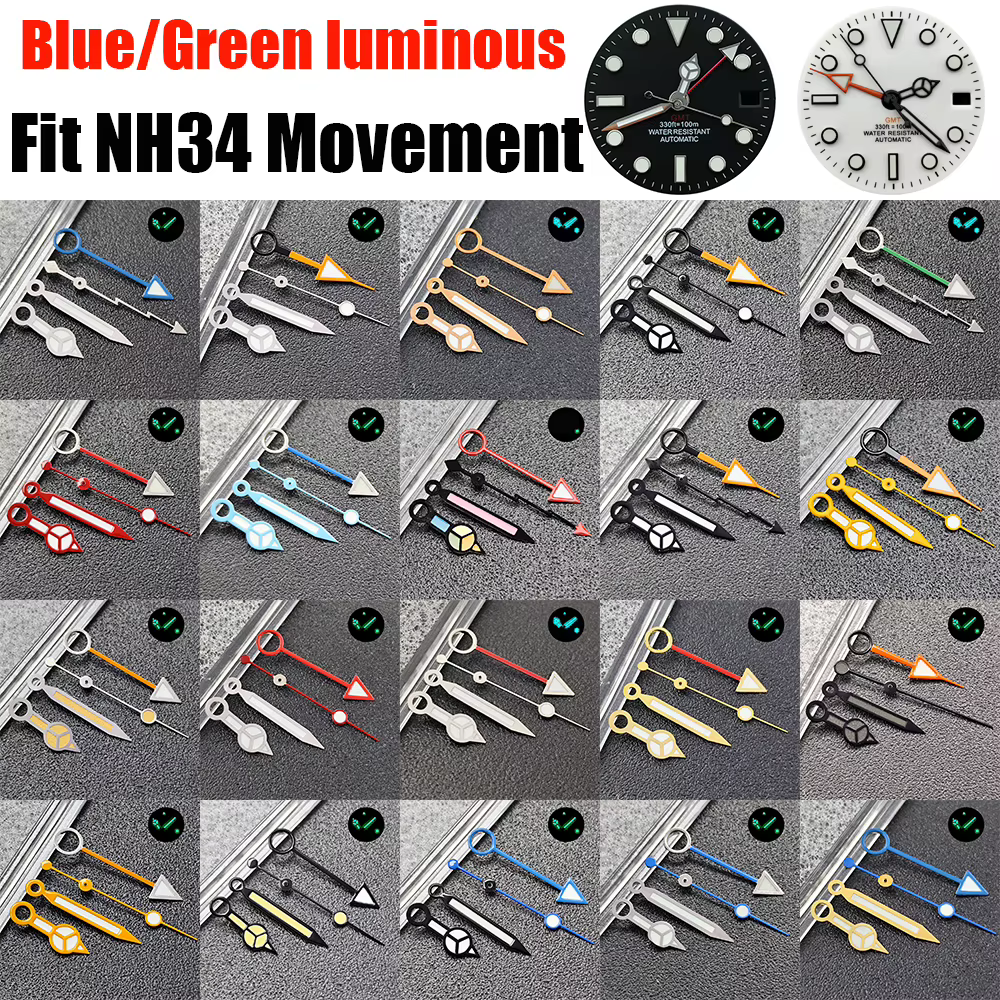 Aiguilles de cadran GMT bleues/vertes lumineuses NH34