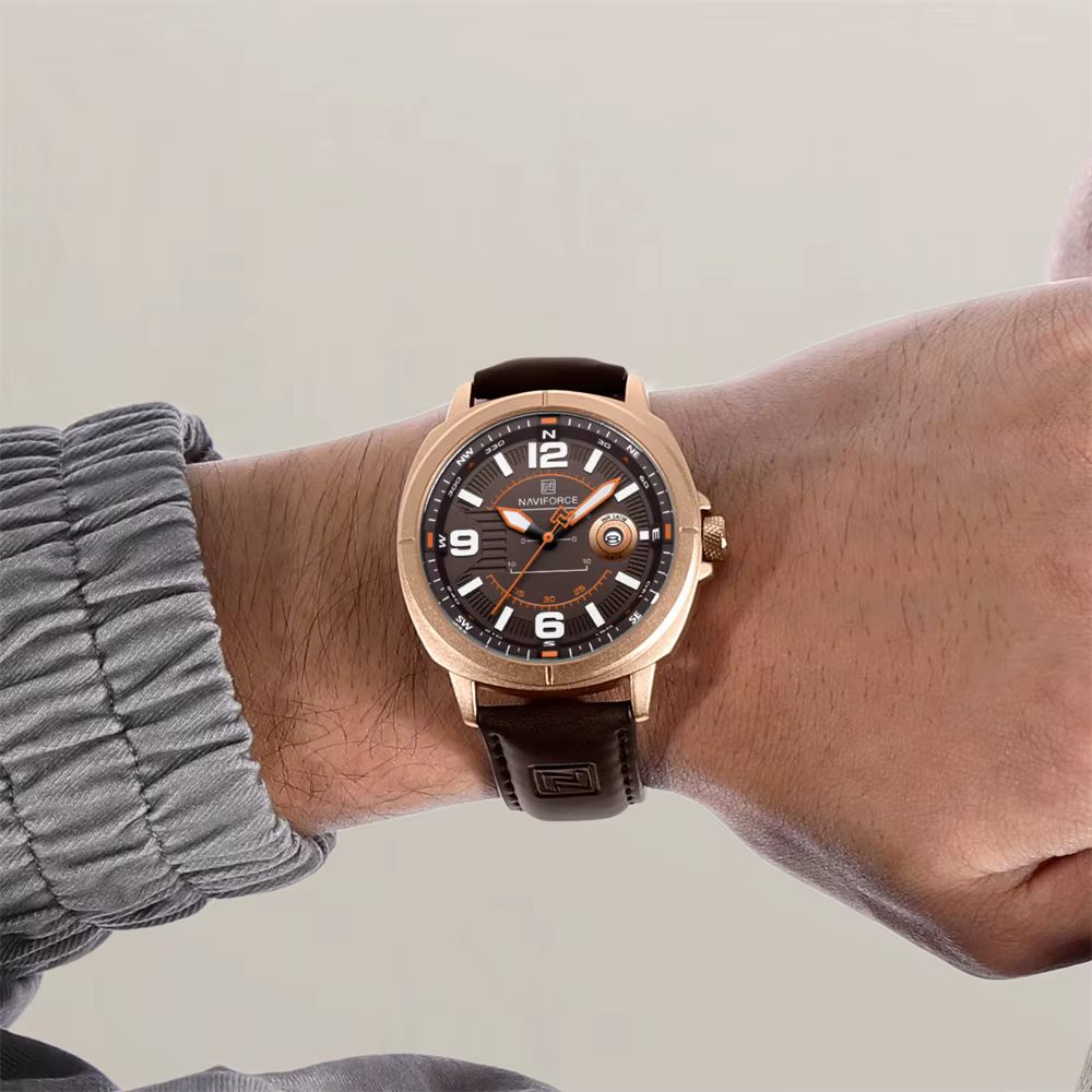 NAVIFORCE hommes montre-bracelet haut de gamme de luxe Auto Date montre d'affaires en cuir Sport militaire Original Quartz mâle horloge cadeau 8078