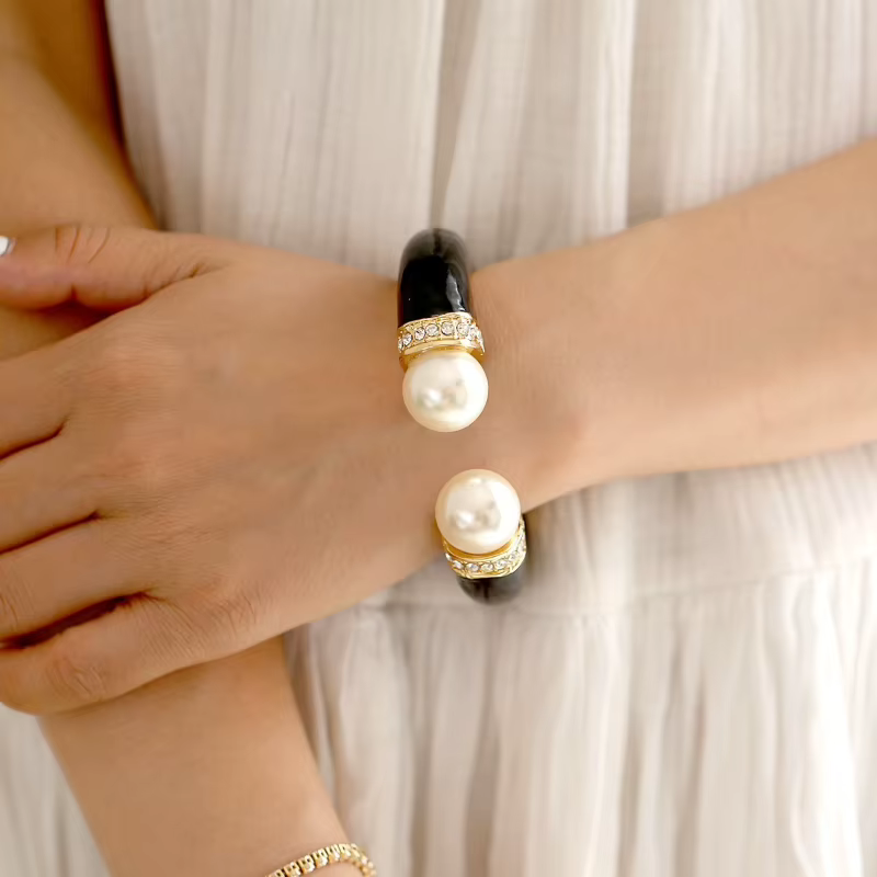 Bracelet manchette personnalisé à double perles pour femme, plusieurs couleurs disponibles, accessoire de bijouterie pour fêtes et fiançailles