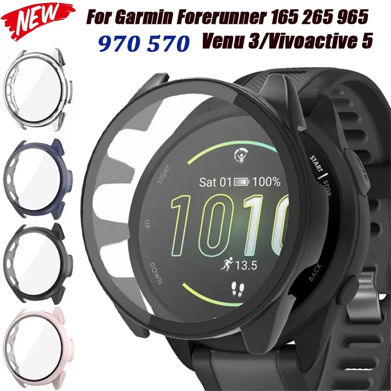 Coque PC pour Garmin Forerunner 970 165 265 965 570 47mm 42mm HD couvercle en verre trempé