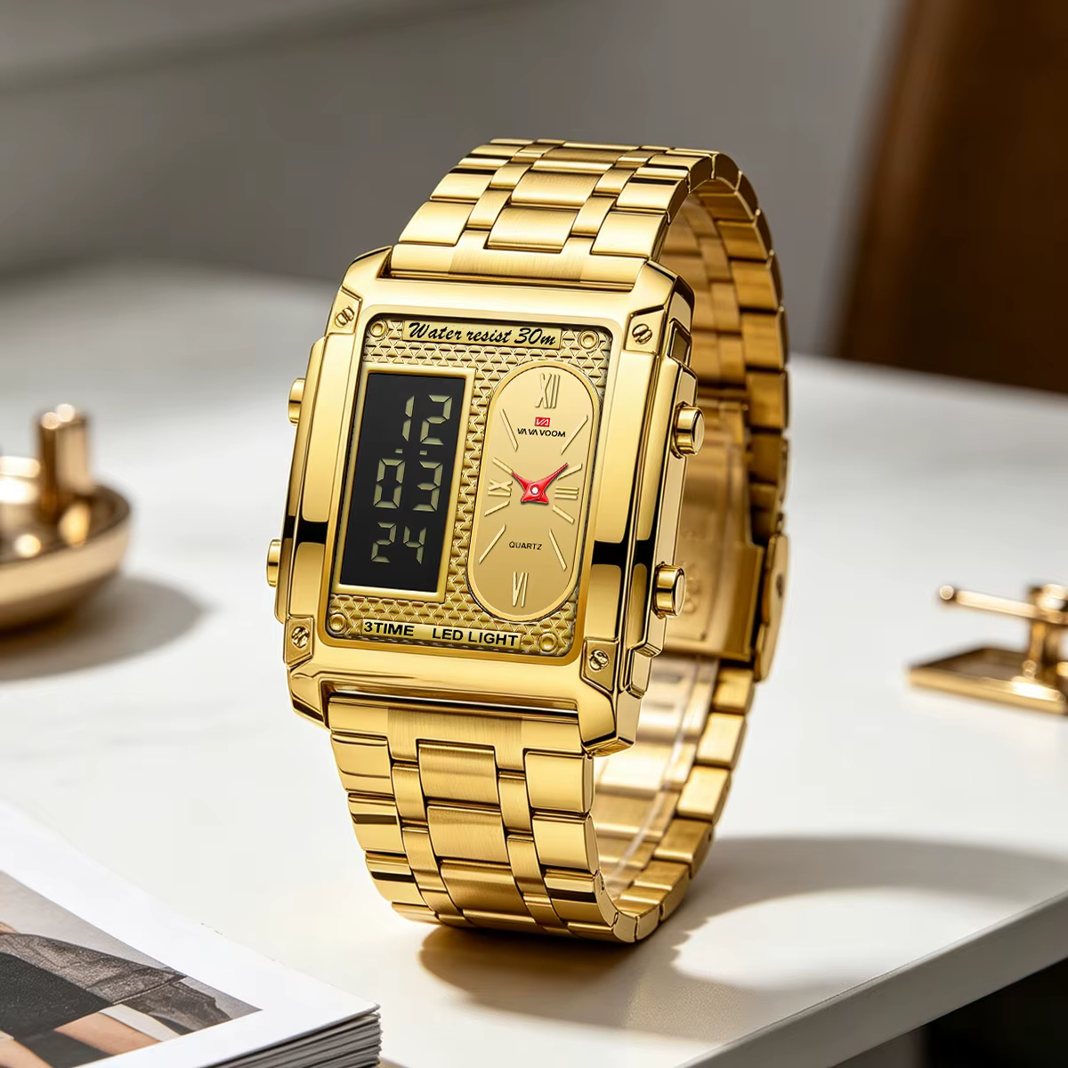 Montre électronique pour hommes avec écran LED rectangulaire de 50 mm
