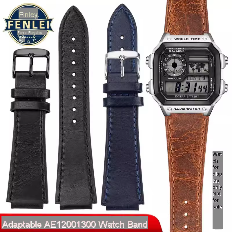 Bracelet de montre rétro en cuir véritable pour Casio AE1200 AE1300 A158W/A168 W-216H