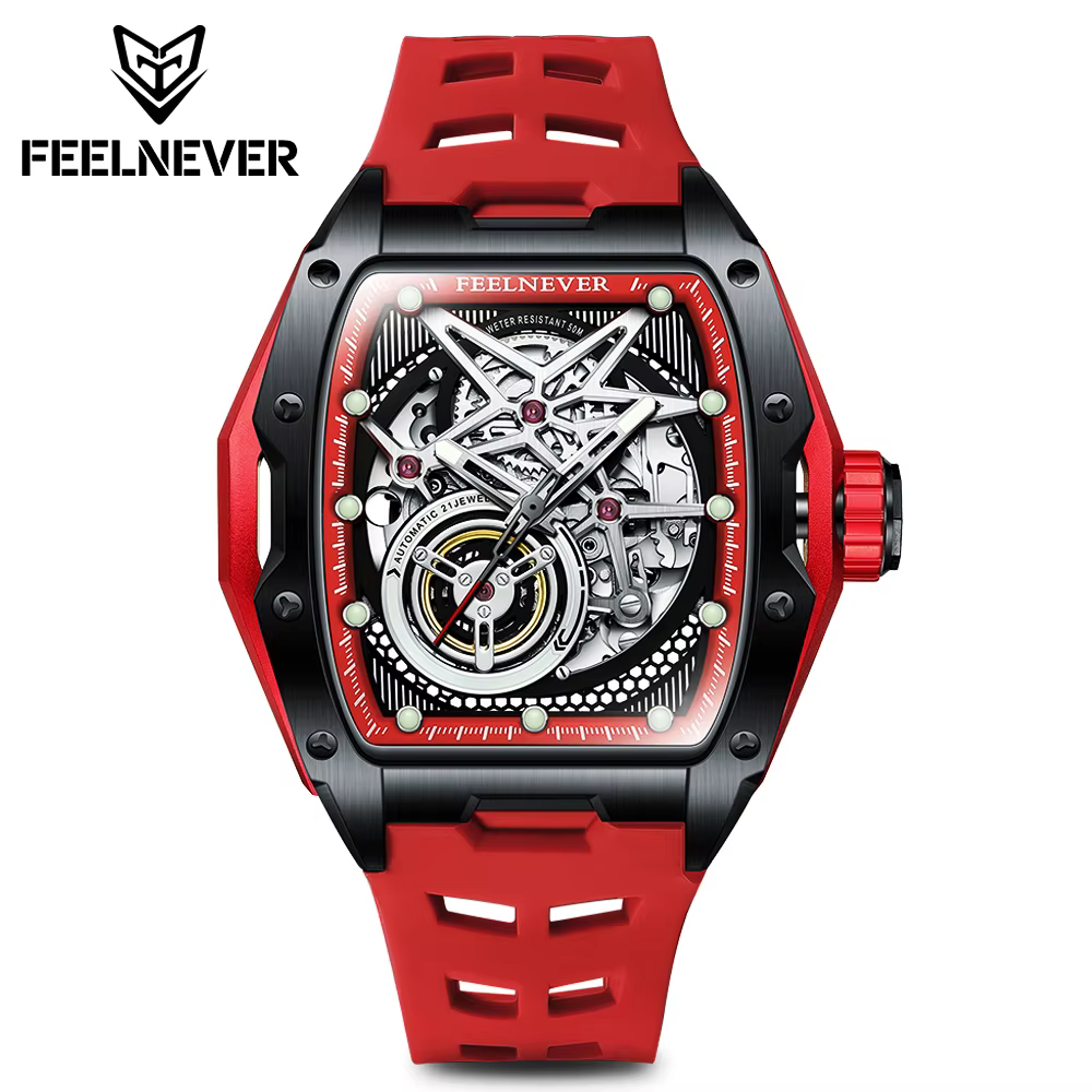 2025 FEELENEVER Design hommes montre automatique squelette mécanique montre-bracelet boîte en acier inoxydable saphir