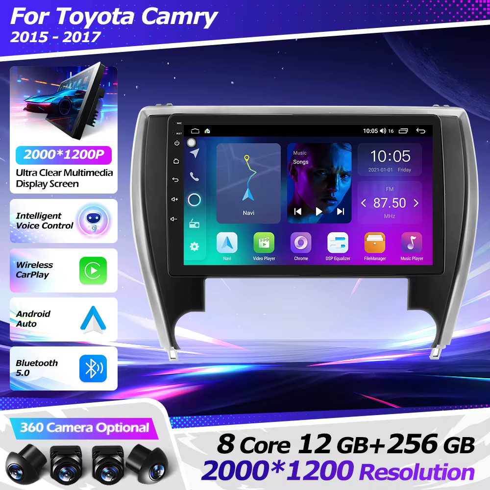 Navigation GPS Android 16 pour Toyota Camry 2015-2017, autoradio, Carplay sans fil, lecteur multimédia, Bluetooth, écran tactile