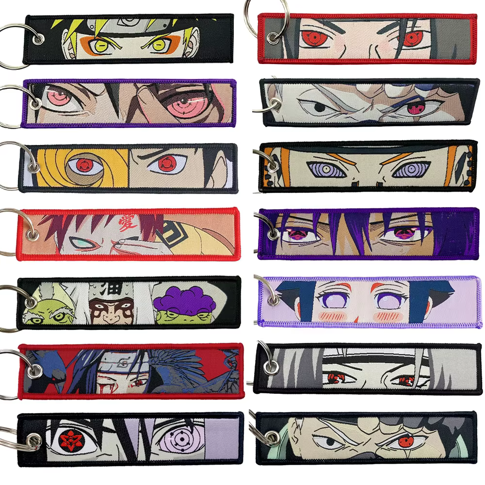 Porte-clés de dessin animé classique, accessoires de jeu d'anime, porte-clés pour motos et voitures, nouvelle étiquette de clé brodée