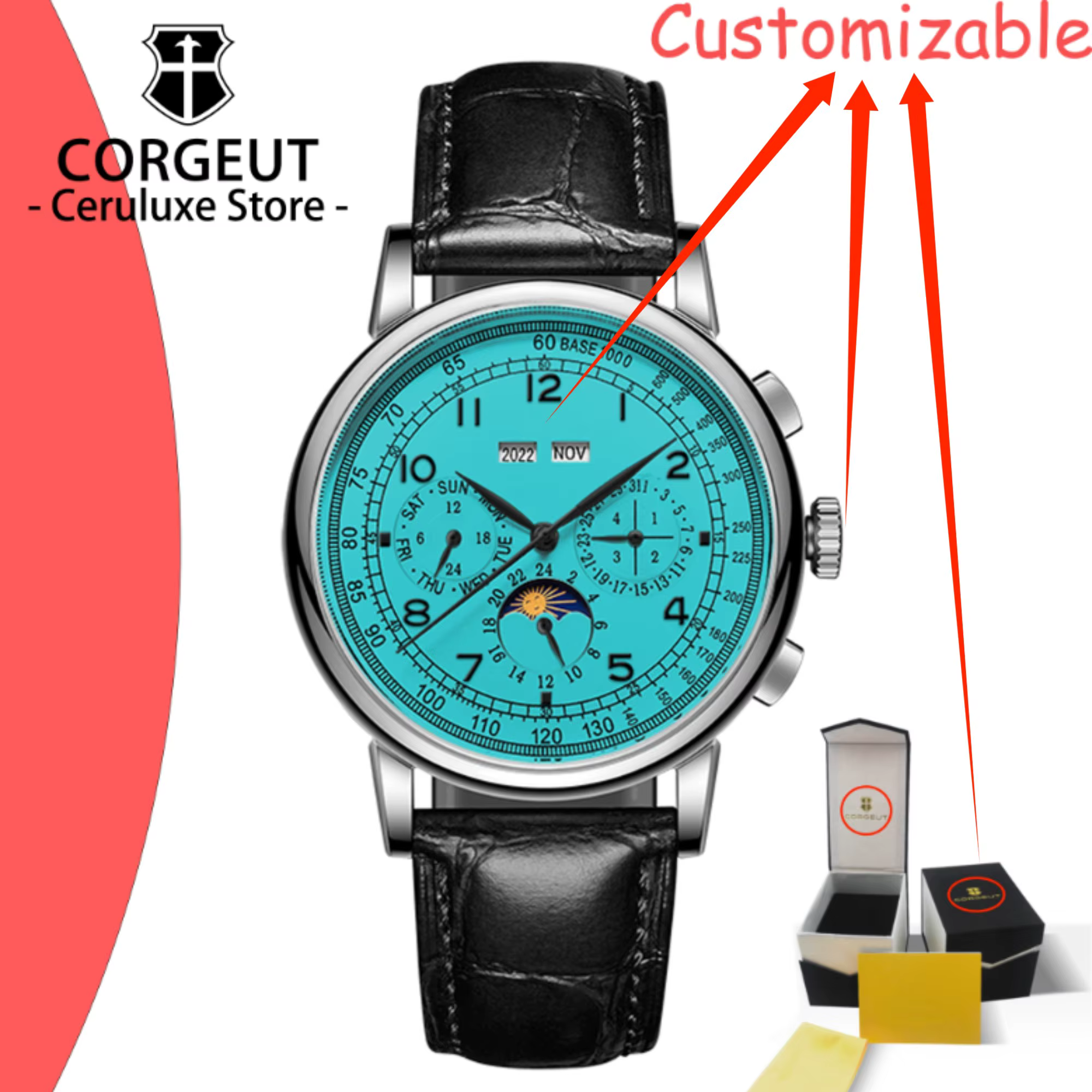 Logo personnalisé bricolage montres mécaniques automatiques pour homme d'affaires Multification Date jour mois année