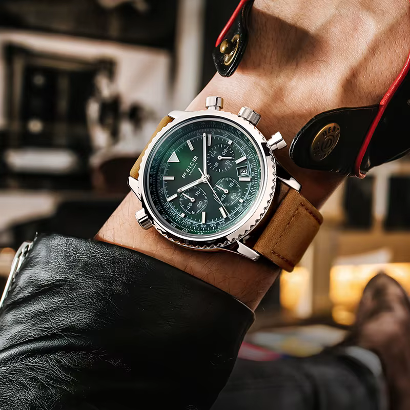 Montre à quartz en cuir pour homme