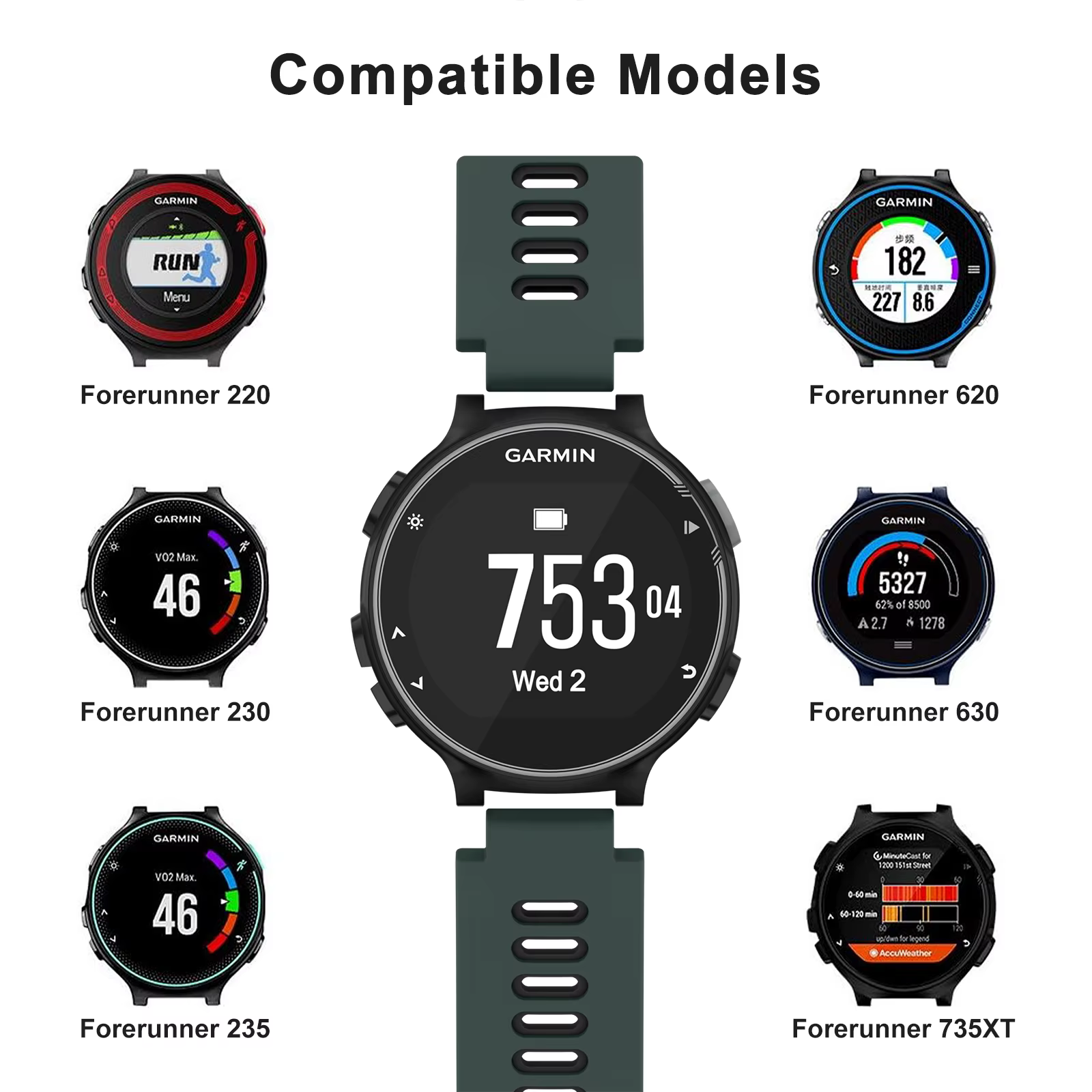 Bracelet de montre en Silicone pour Garmin Forerunner 735XT
