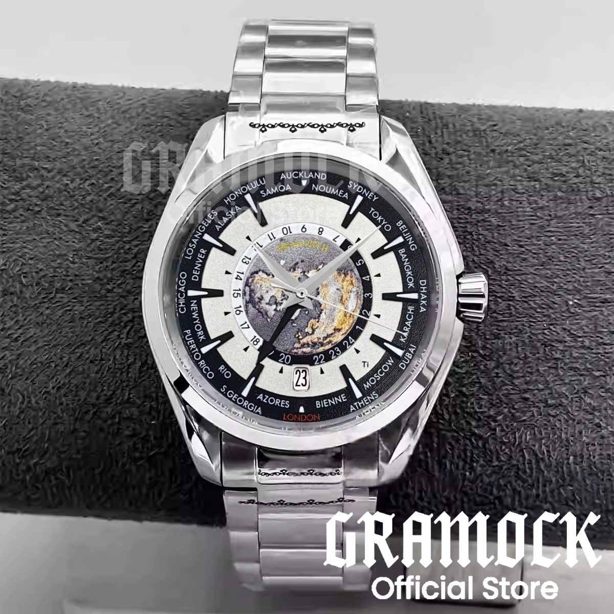 Gramock 40mm heure mondiale GMT Zone carte hommes 6 heures Date montre automatique NH34A mécanique plongée montre-bracelet en acier/caoutchouc bracelet