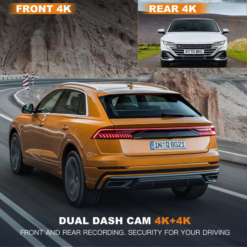 Caméra embarquée BEPOCAM 4K+4K avec GPS intégré, WIFI, vision nocturne IR, surveillance de stationnement 24H, carte 64G offerte