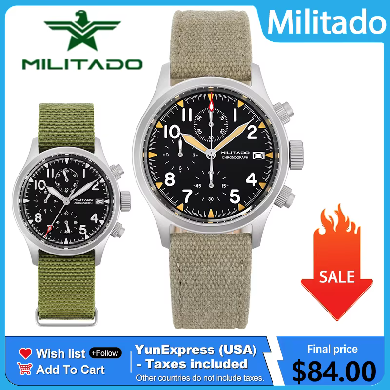 Militado ML1868KF rétro VK67 montre chronographe à Quartz boîtier en acier inoxydable 3 cadran étanche 100M