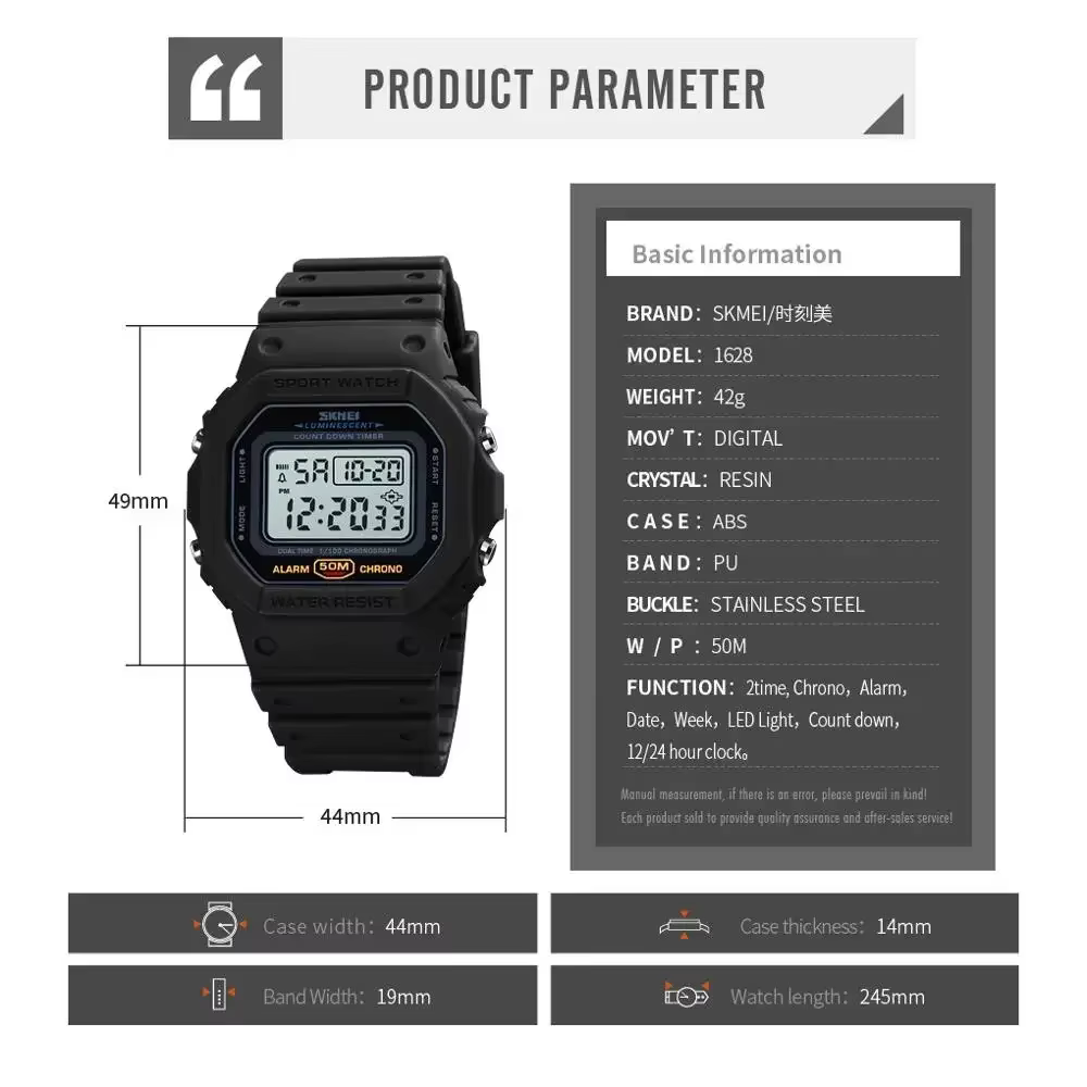 SKMEI 1628 luxe numérique hommes montres sport étanche électronique